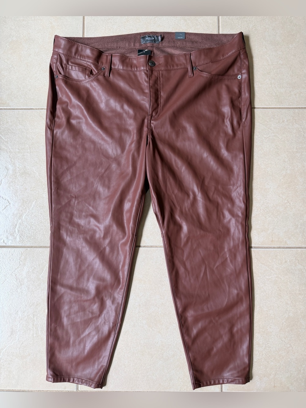 Torrid Feel The Fit Faux Leather Skinny Pants Size 22R Brown Root Beer